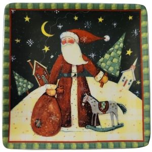 1 Vtg MWW Market PRIMITIVE CHRISTMAS Mini Plate Susan Winget Santa Stars Moon